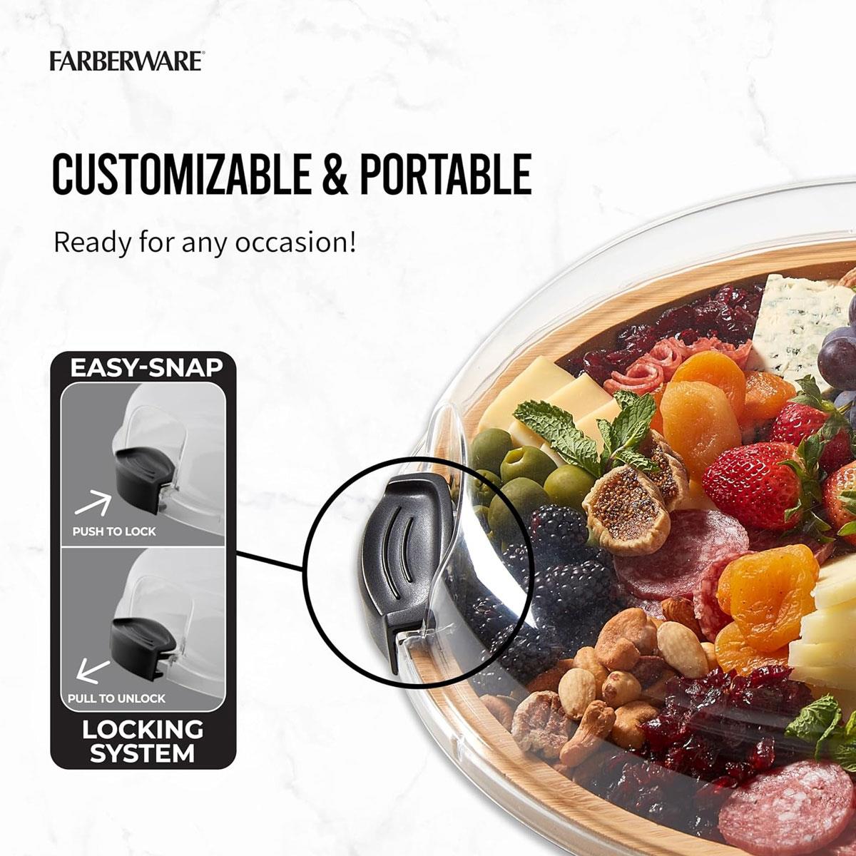 Farberware Build-a-Board Bamboo Round Charcuterie Board 35.5cm with 5 Compartments & Clear Locking Lid - Image 9