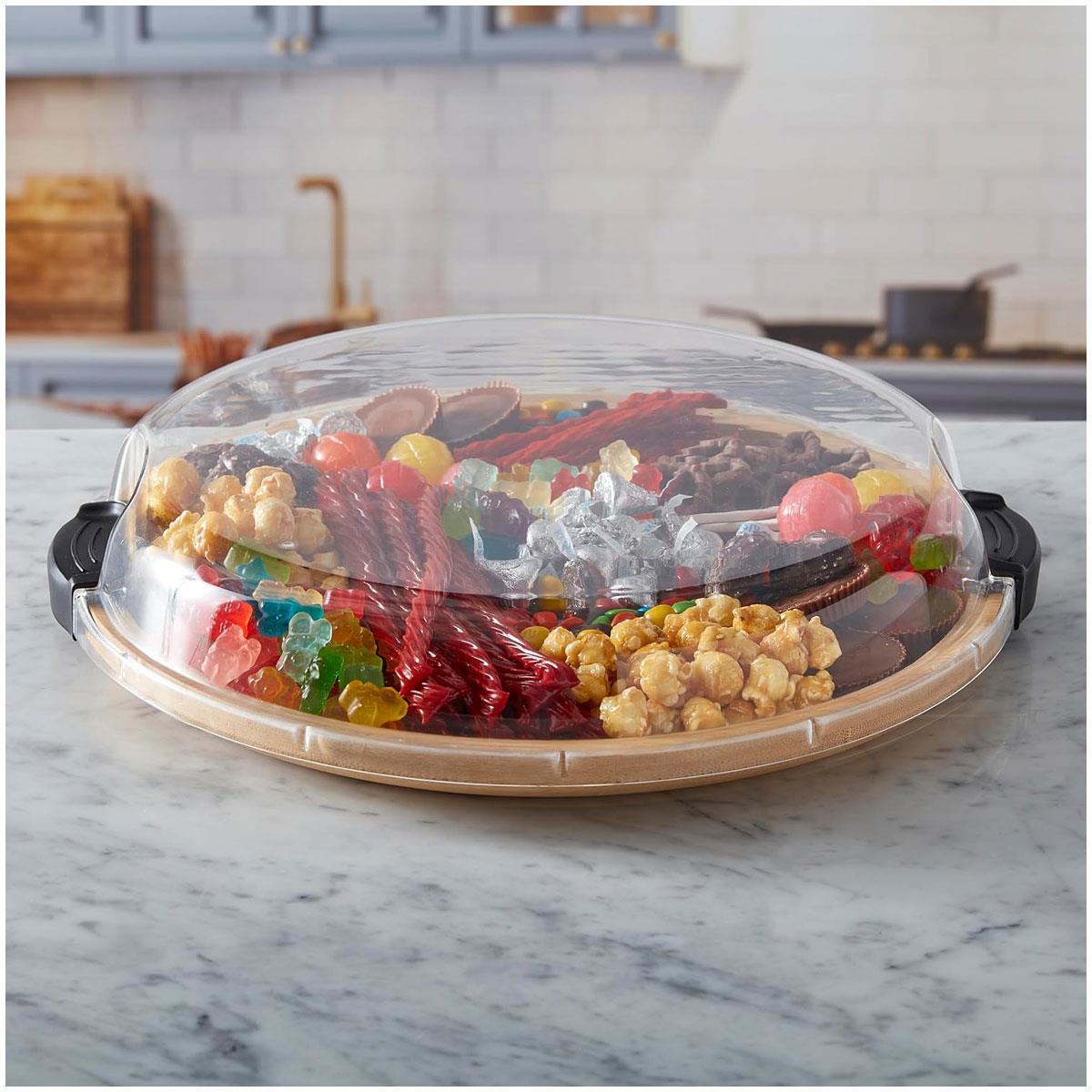 Farberware Build-a-Board Bamboo Round Charcuterie Board 35.5cm with 5 Compartments & Clear Locking Lid - Image 10