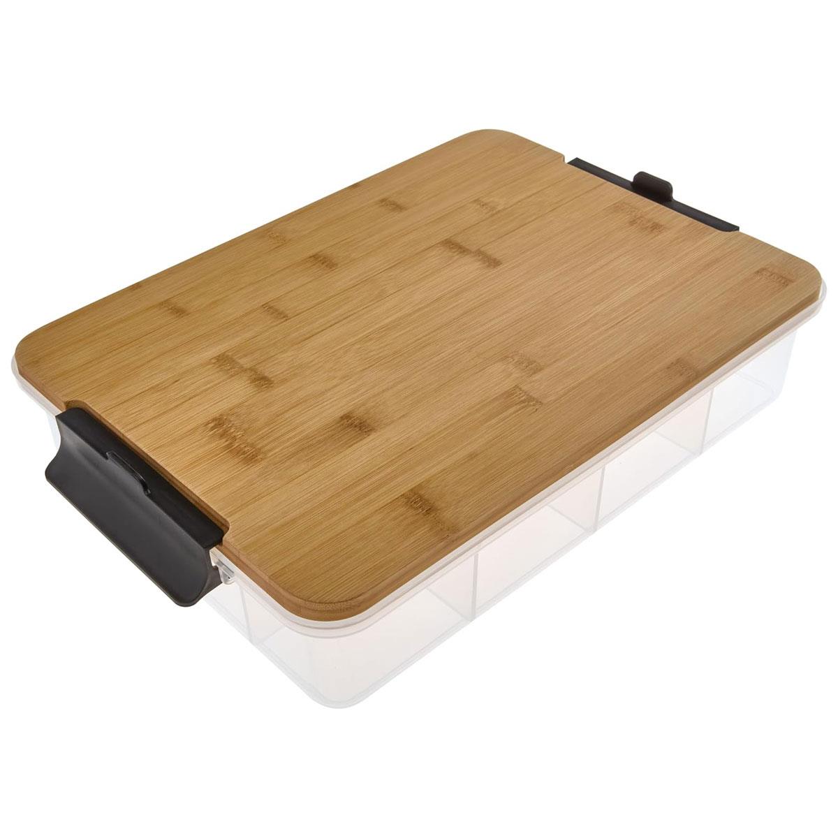Farberware Build-a-Board Snacklebox Serving Tray with Locking Bamboo Cutting Board Lid 11 Compartments Natural