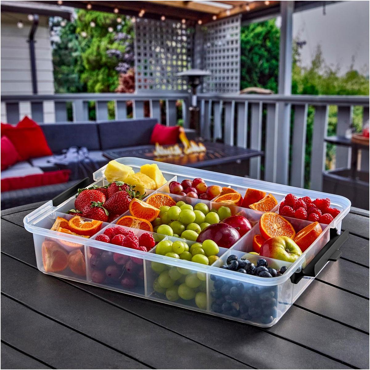 Farberware Build-a-Board Snacklebox Serving Tray with Locking Bamboo Cutting Board Lid 11 Compartments Natural - Image 2