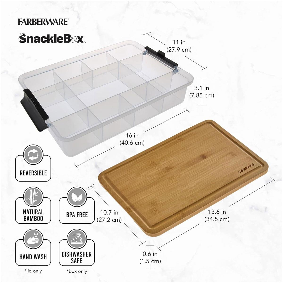 Farberware Build-a-Board Snacklebox Serving Tray with Locking Bamboo Cutting Board Lid 11 Compartments Natural - Image 3