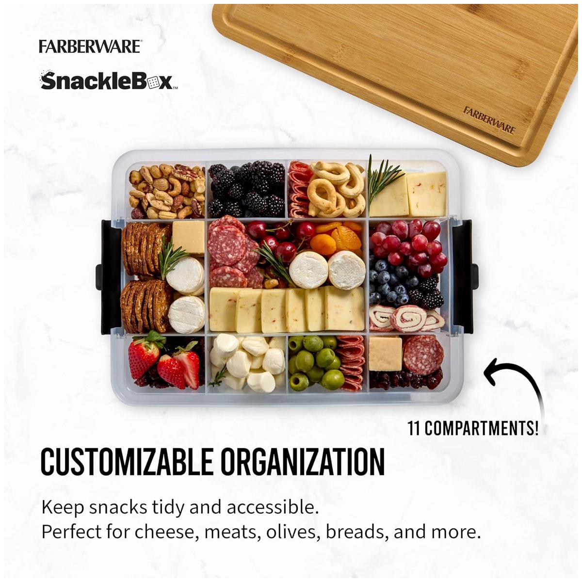 Farberware Build-a-Board Snacklebox Serving Tray with Locking Bamboo Cutting Board Lid 11 Compartments Natural - Image 4