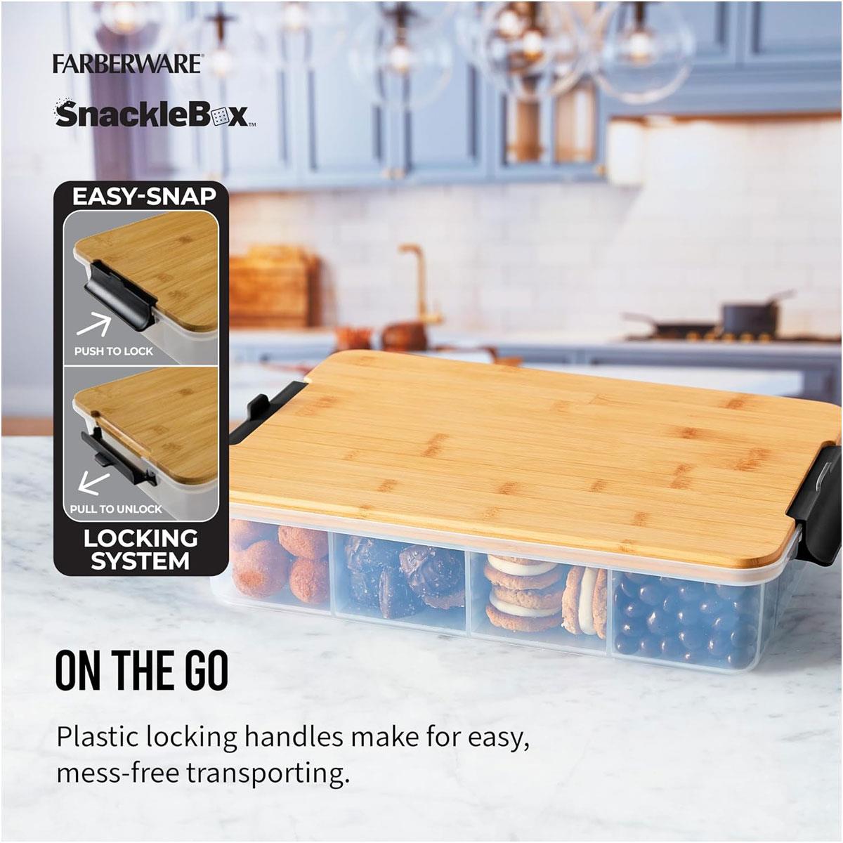 Farberware Build-a-Board Snacklebox Serving Tray with Locking Bamboo Cutting Board Lid 11 Compartments Natural - Image 5