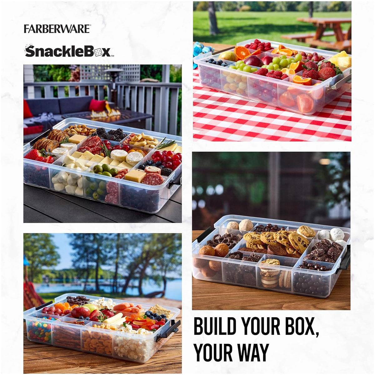 Farberware Build-a-Board Snacklebox Serving Tray with Locking Bamboo Cutting Board Lid 11 Compartments Natural - Image 8