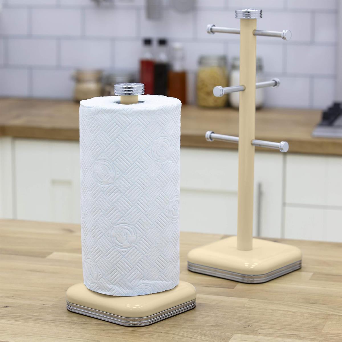 Swan Retro Kitchen Roll Holder 32cm Cream Metal Weighted Base Chrome Detail - Image 2