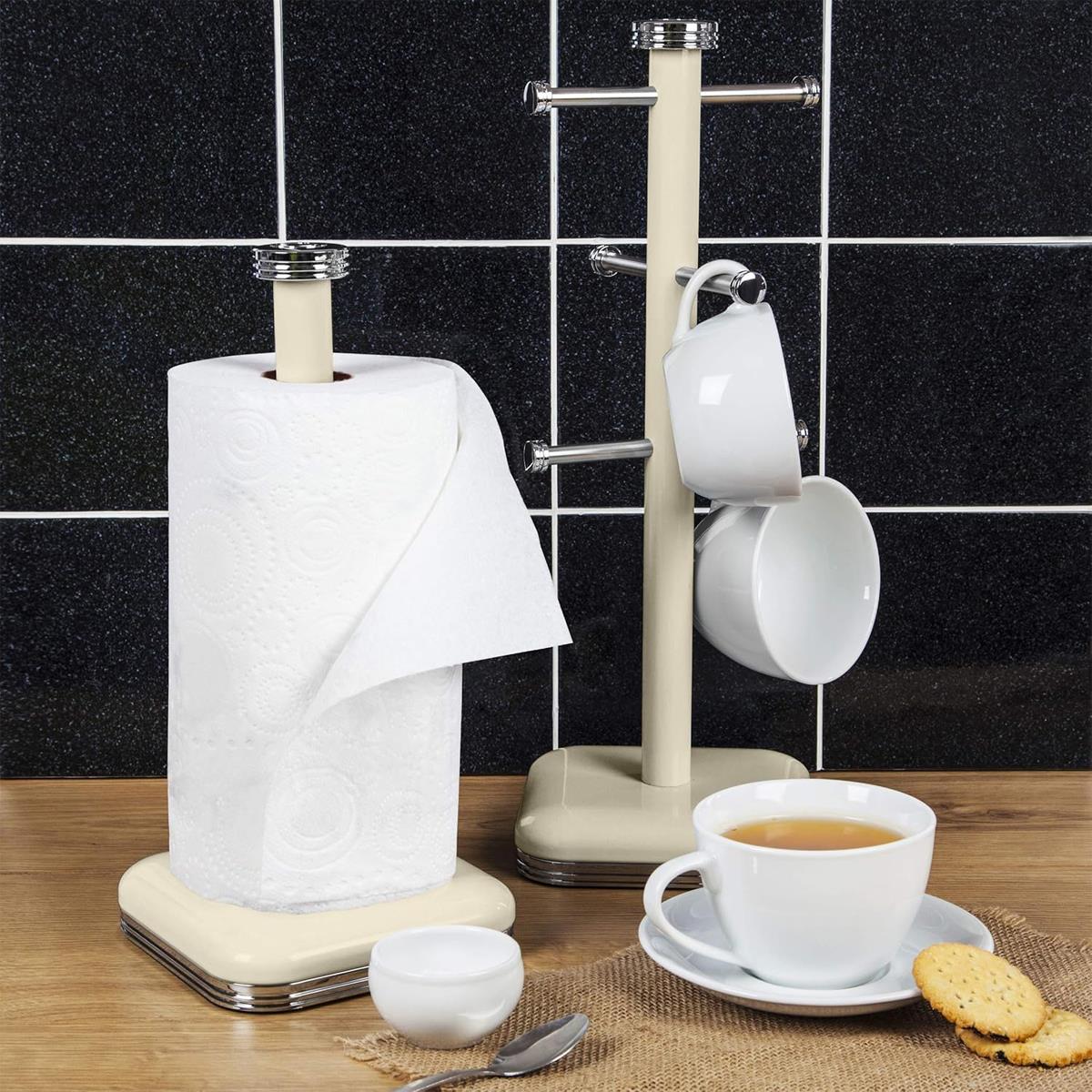Swan Retro Kitchen Roll Holder 32cm Cream Metal Weighted Base Chrome Detail - Image 3