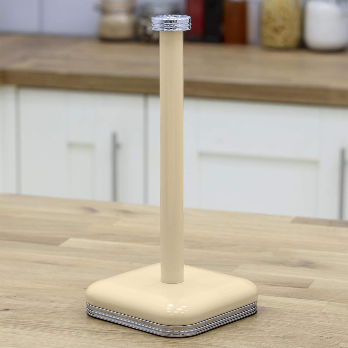 Swan Retro Kitchen Roll Holder 32cm Cream Metal Weighted Base Chrome Detail - Image 4