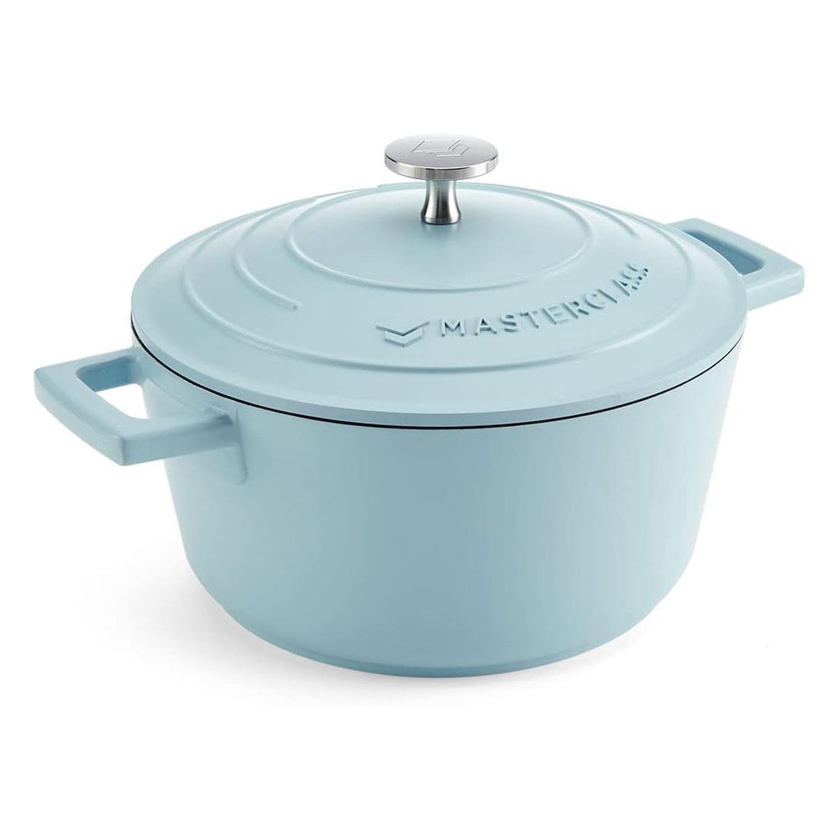 MasterClass Cast Aluminium Casserole Dish with Lid 2.5L 20cm Non-Stick Induction Oven Safe Sky Blue