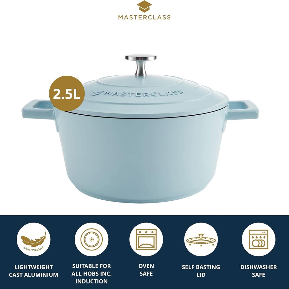 MasterClass Cast Aluminium Casserole Dish with Lid 2.5L 20cm Non-Stick Induction Oven Safe Sky Blue - Image 3