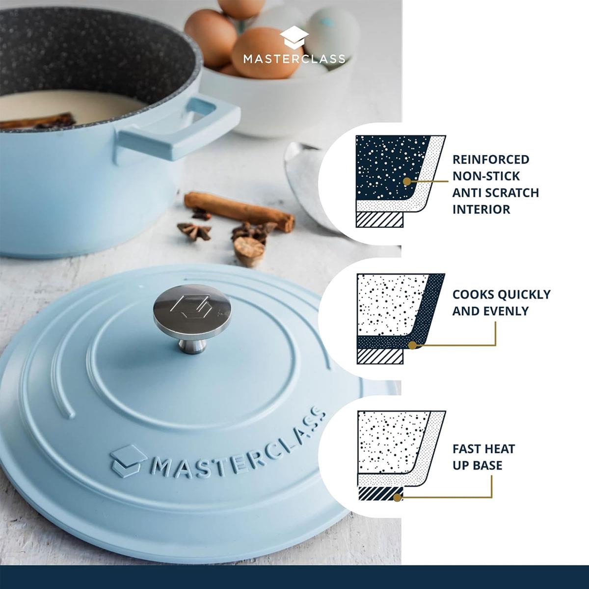 MasterClass Cast Aluminium Casserole Dish with Lid 2.5L 20cm Non-Stick Induction Oven Safe Sky Blue - Image 4