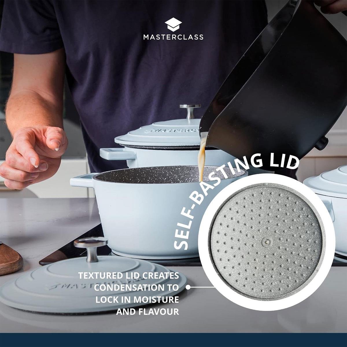 MasterClass Cast Aluminium Casserole Dish with Lid 2.5L 20cm Non-Stick Induction Oven Safe Sky Blue - Image 6
