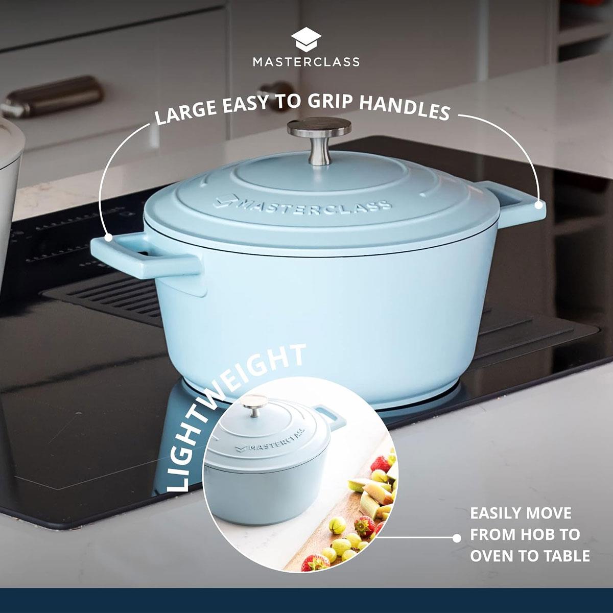 MasterClass Cast Aluminium Casserole Dish with Lid 2.5L 20cm Non-Stick Induction Oven Safe Sky Blue - Image 7