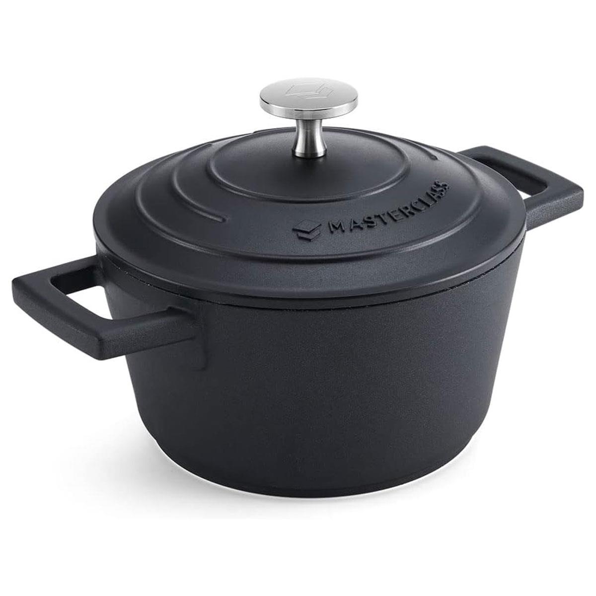 MasterClass Cast Aluminium Casserole Dish with Lid 1.4L 16cm Non-Stick Induction Oven Safe Black