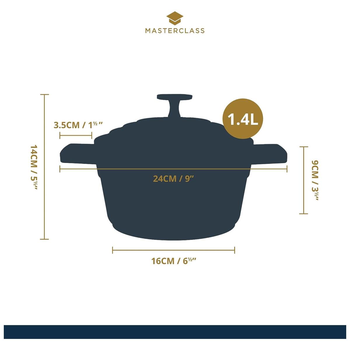 MasterClass Cast Aluminium Casserole Dish with Lid 1.4L 16cm Non-Stick Induction Oven Safe Black - Image 2