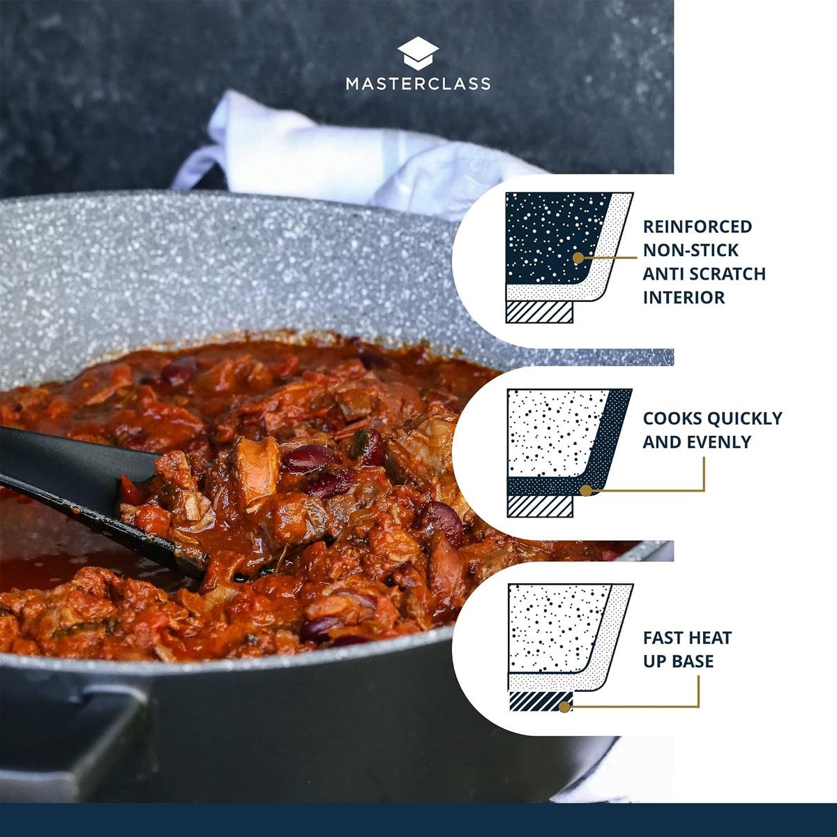 MasterClass Cast Aluminium Casserole Dish with Lid 1.4L 16cm Non-Stick Induction Oven Safe Black - Image 4