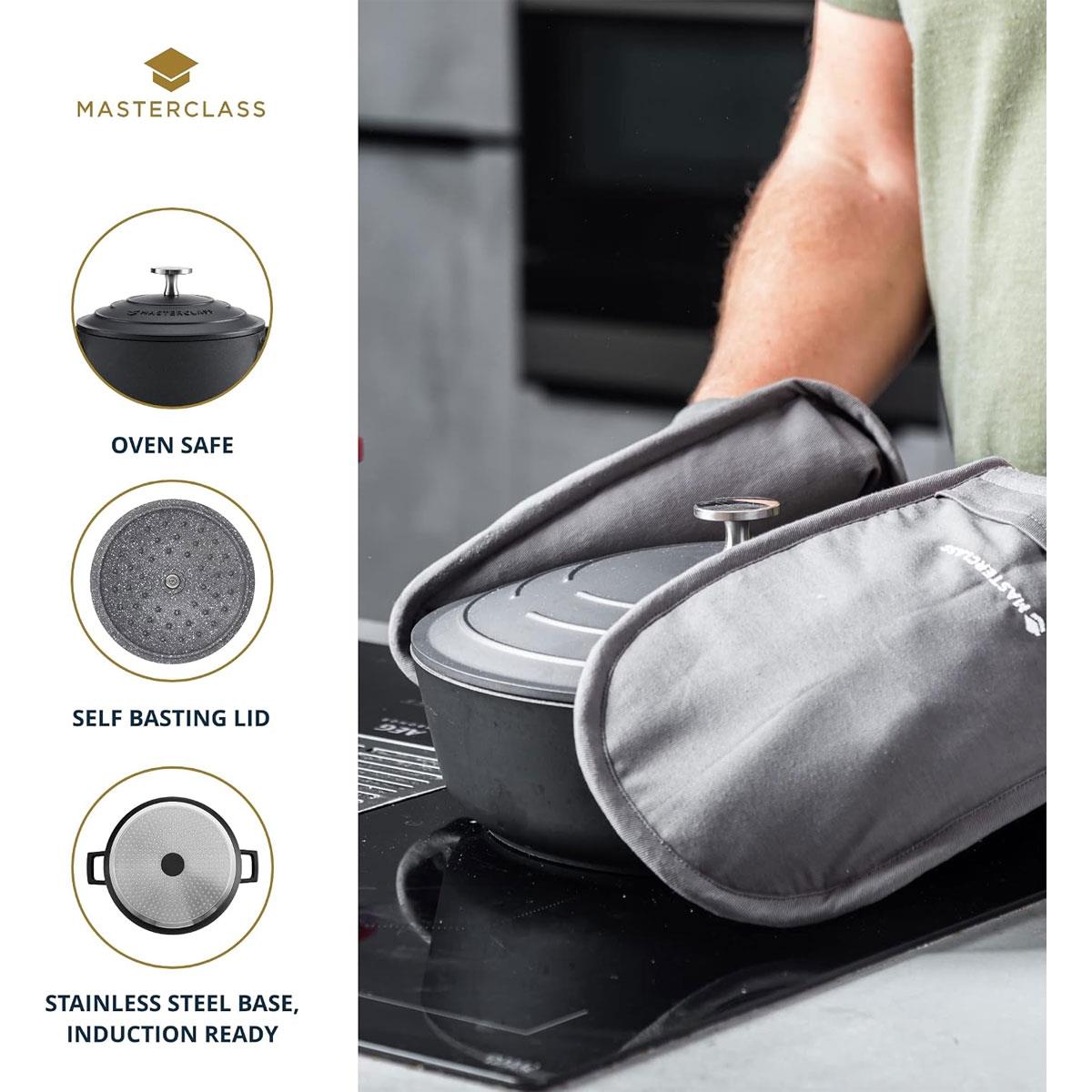 MasterClass Cast Aluminium Casserole Dish with Lid 1.4L 16cm Non-Stick Induction Oven Safe Black - Image 5