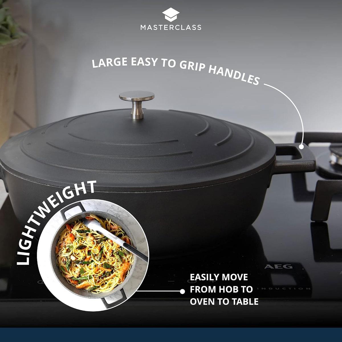 MasterClass Cast Aluminium Casserole Dish with Lid 1.4L 16cm Non-Stick Induction Oven Safe Black - Image 7