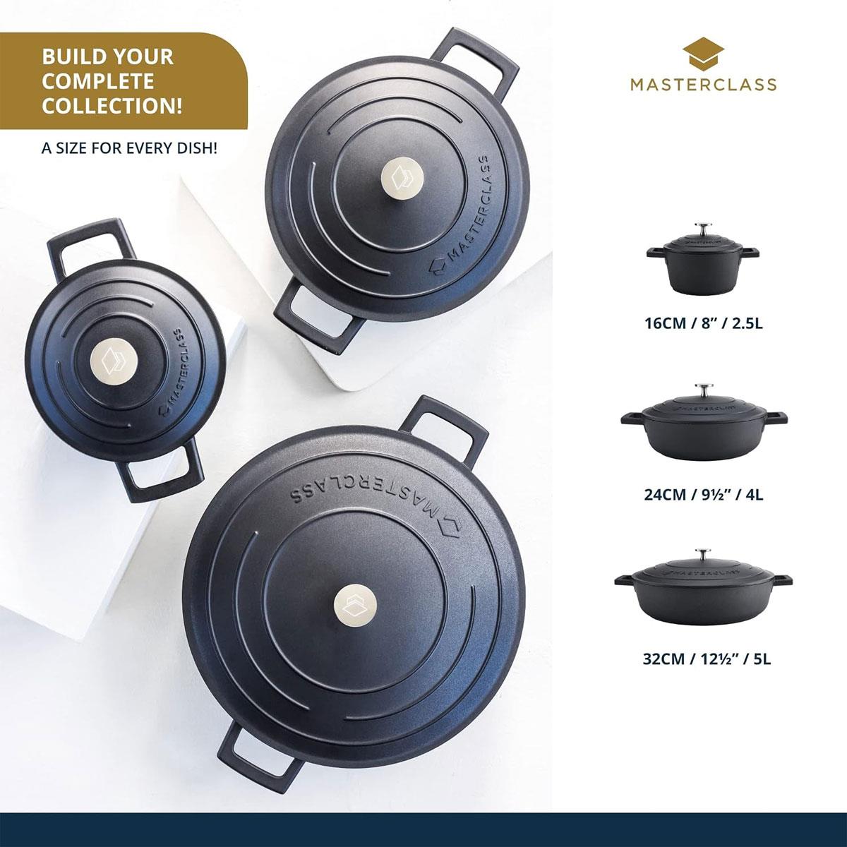 MasterClass Cast Aluminium Casserole Dish with Lid 1.4L 16cm Non-Stick Induction Oven Safe Black - Image 8