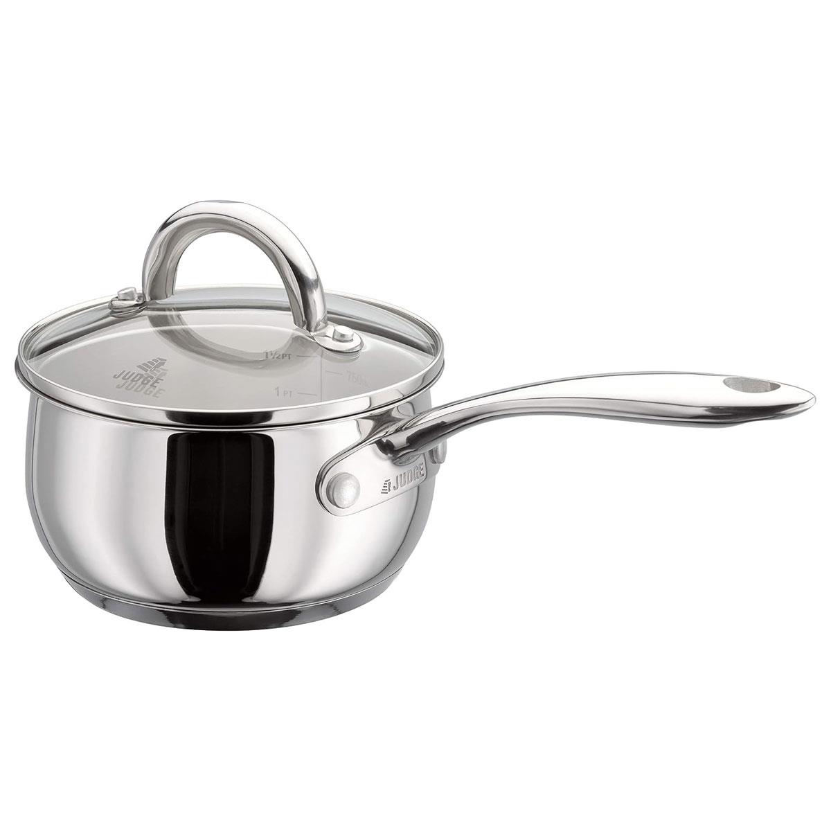 Judge Classic 14cm 1L Stainless Steel Saucepan with Glass Lid Thermic Base Mirror Polished Dishwasher Safe
