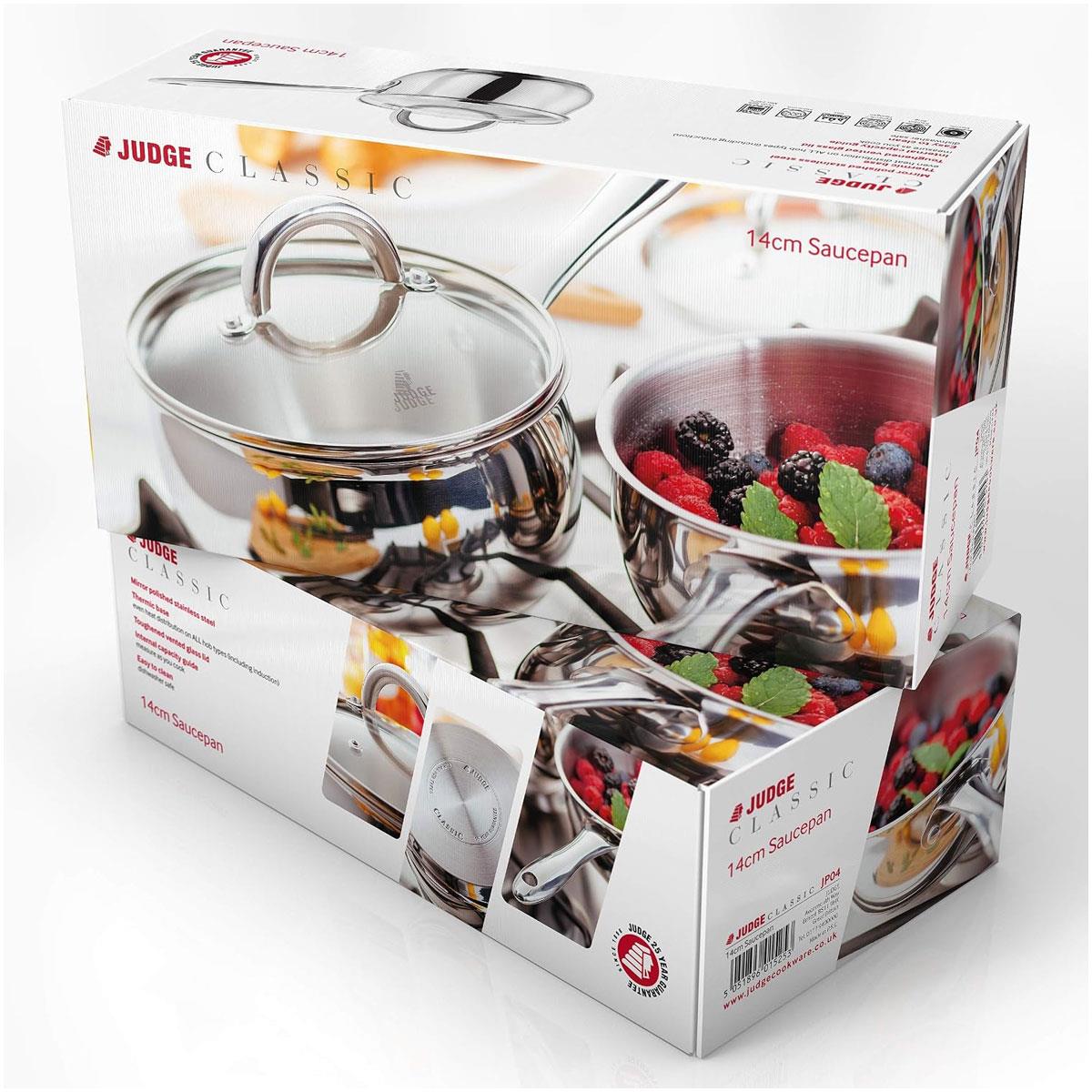 Judge Classic 14cm 1L Stainless Steel Saucepan with Glass Lid Thermic Base Mirror Polished Dishwasher Safe - Image 3