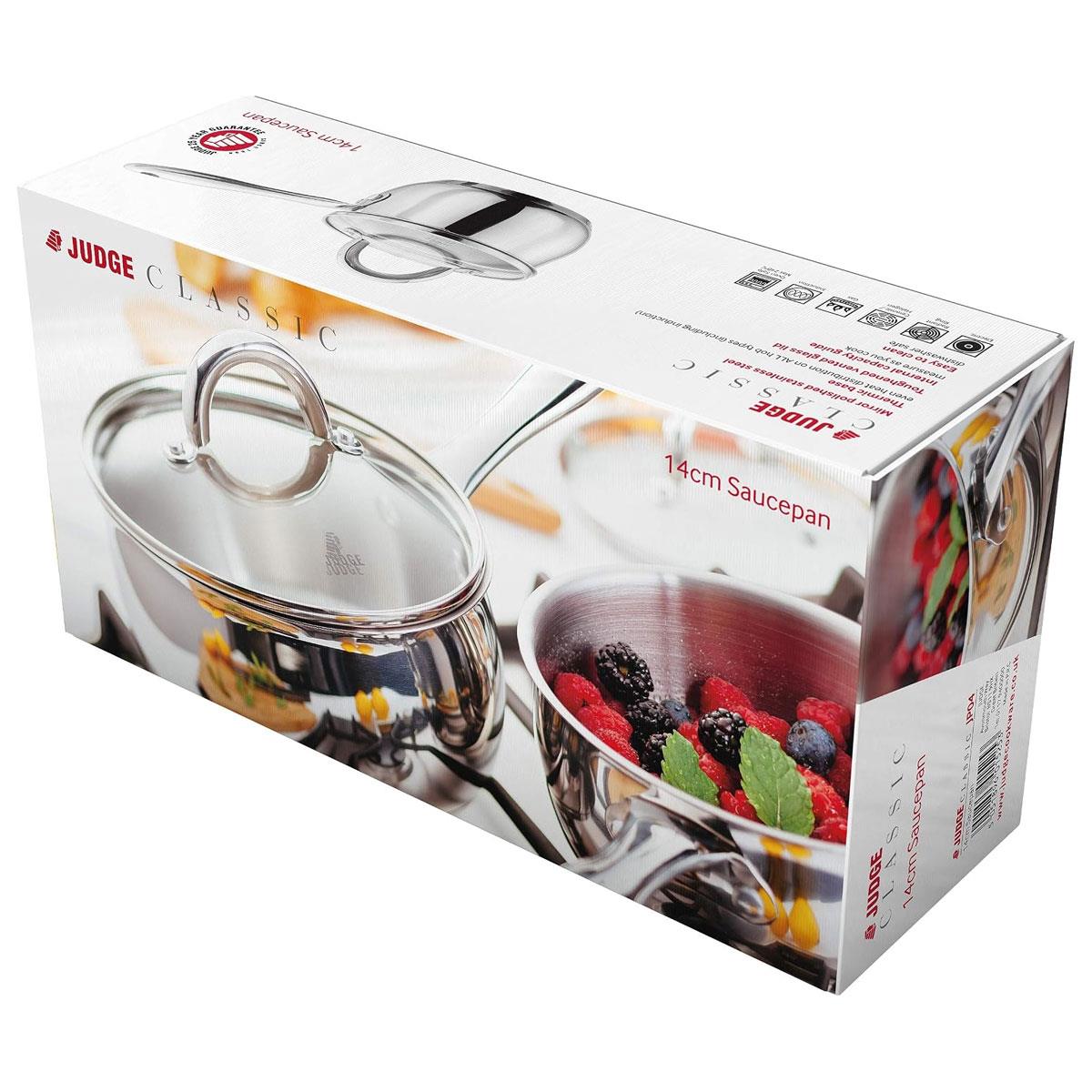 Judge Classic 14cm 1L Stainless Steel Saucepan with Glass Lid Thermic Base Mirror Polished Dishwasher Safe - Image 4