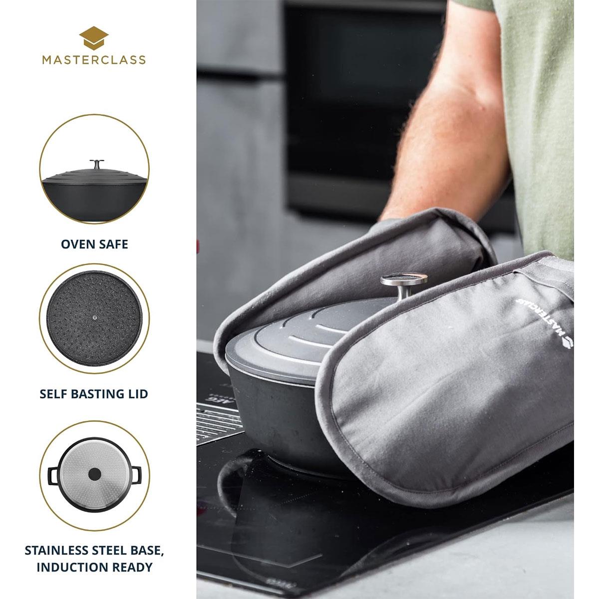 MasterClass Cast Aluminium Shallow Casserole Dish 24cm 2.5L Black Non-Stick with Self-Basting Lid - Image 4