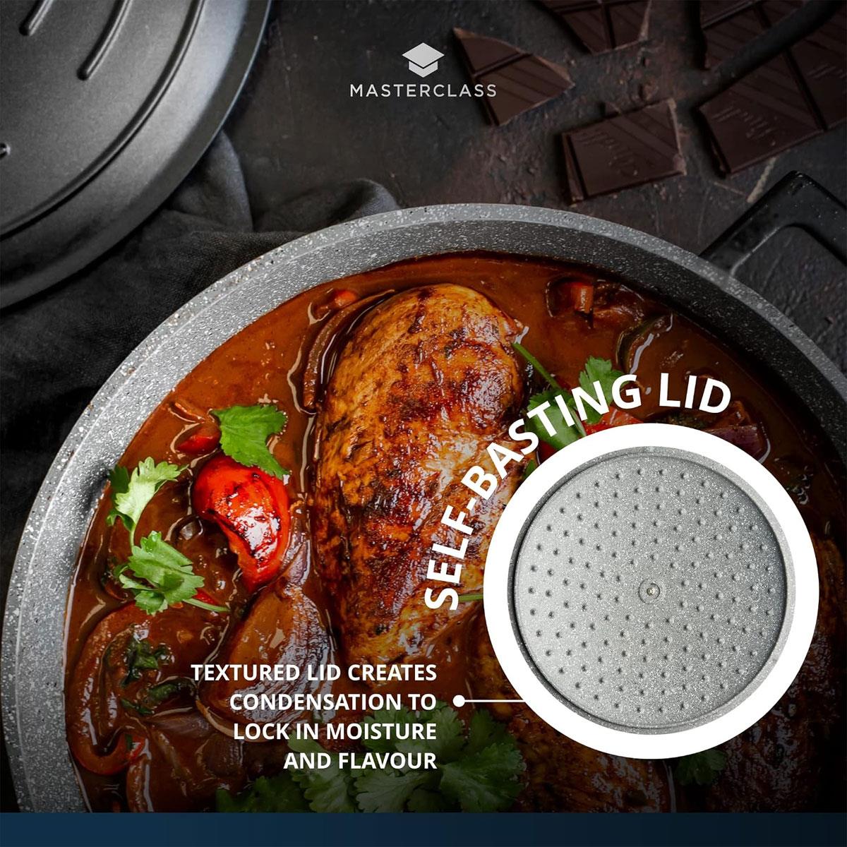 MasterClass Cast Aluminium Shallow Casserole Dish 24cm 2.5L Black Non-Stick with Self-Basting Lid - Image 5