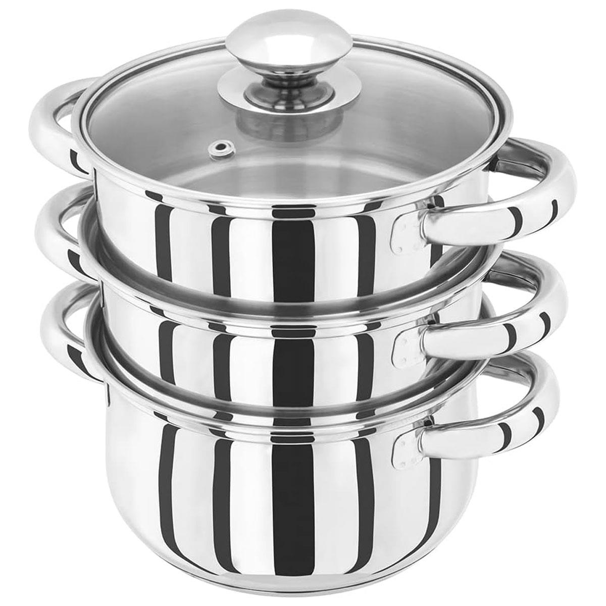 Judge Essential 16cm 3 Tier Stainless Steel Steamer Pot with Glass Lid Induction Ready Dishwasher & Oven Safe