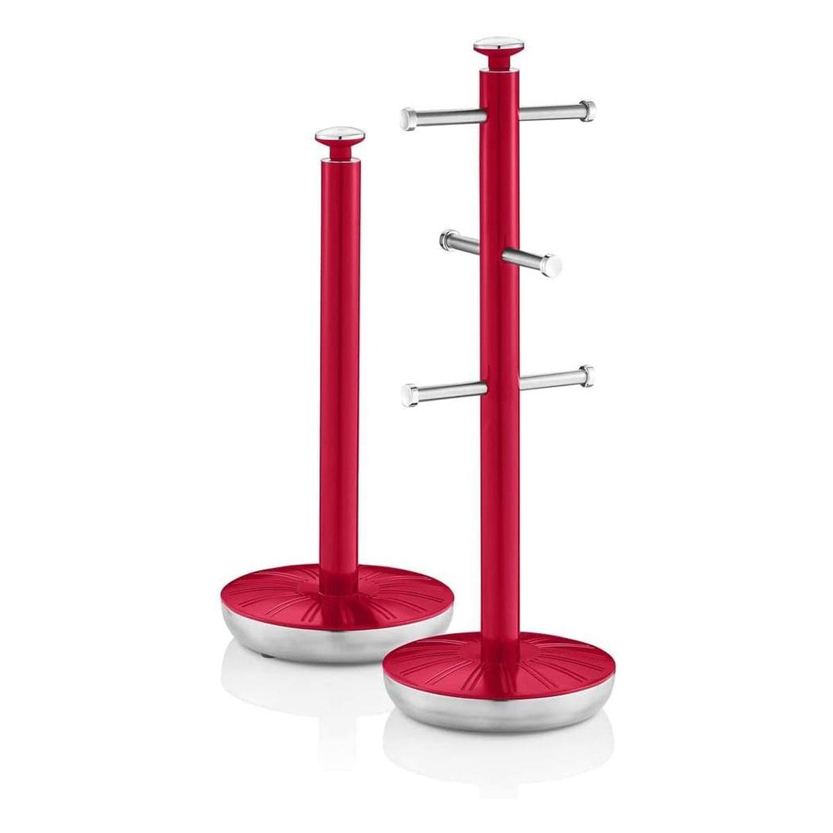 Swan Retro Kitchen Towel Pole And 6 Branch Mug Tree Stainless Steel Polished Finish Red