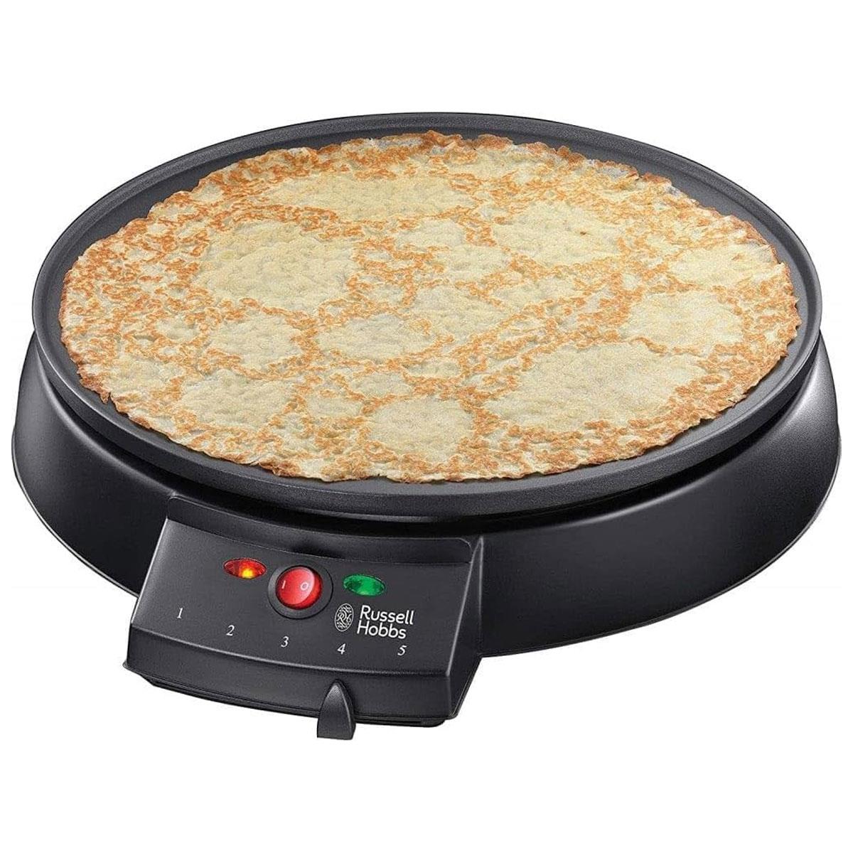 Russell Hobbs Crepe & Pancake Maker 30cm Non-Stick Plate 1200W Adjustable Thermostat Black Spreader & Spatula