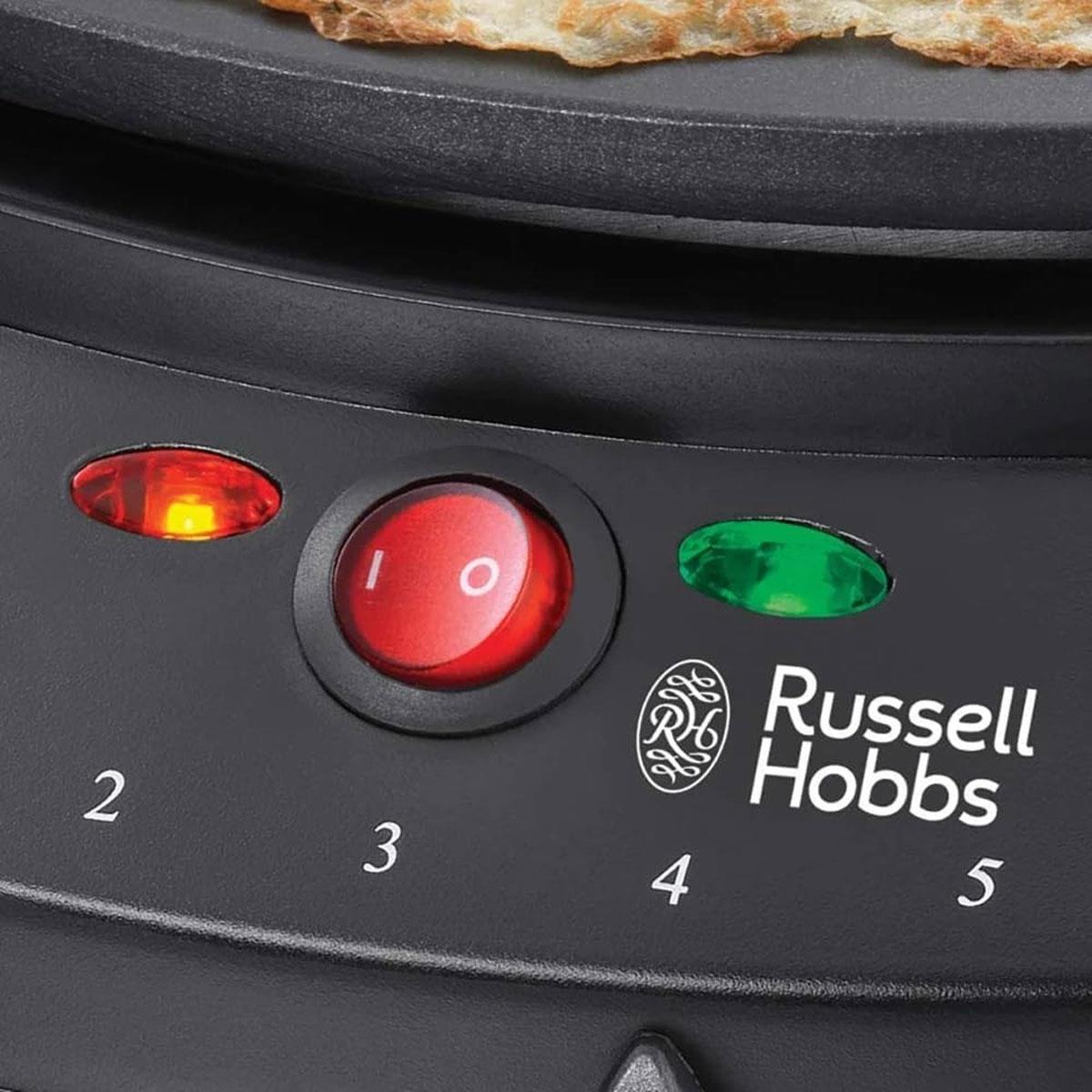 Russell Hobbs Crepe & Pancake Maker 30cm Non-Stick Plate 1200W Adjustable Thermostat Black Spreader & Spatula - Image 4