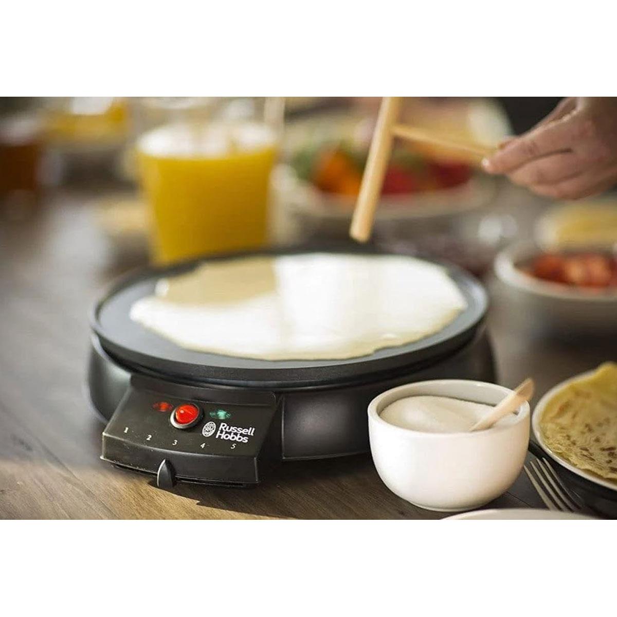 Russell Hobbs Crepe & Pancake Maker 30cm Non-Stick Plate 1200W Adjustable Thermostat Black Spreader & Spatula - Image 7