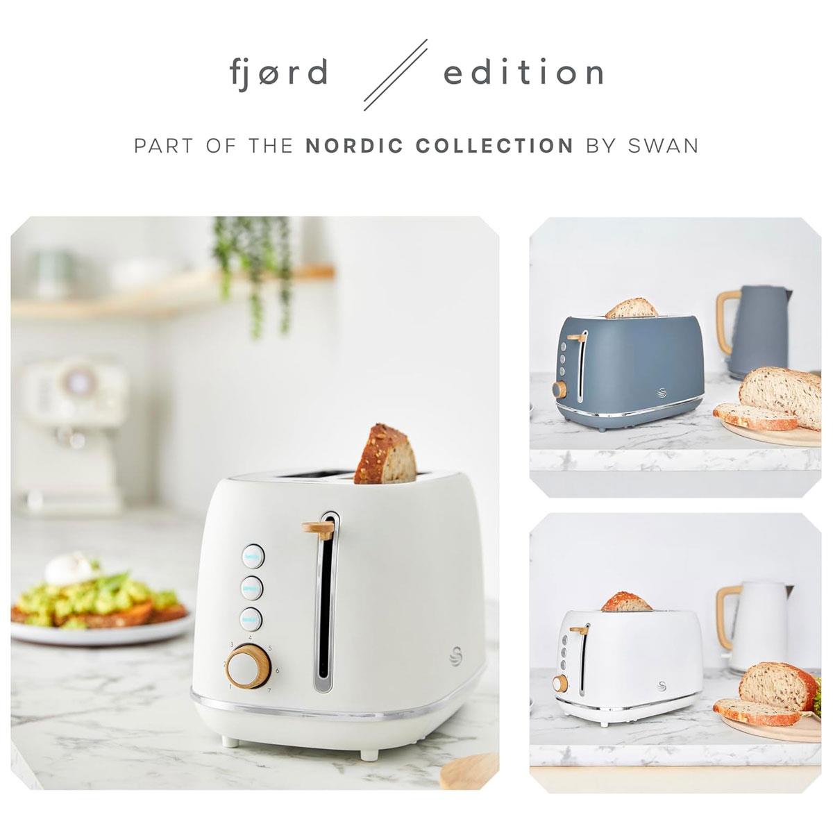 Swan Fjord 2 Slice Toaster 800W White Metal with Wooden Accents 7 Browning Levels Defrost Reheat Cancel Functions - Image 6