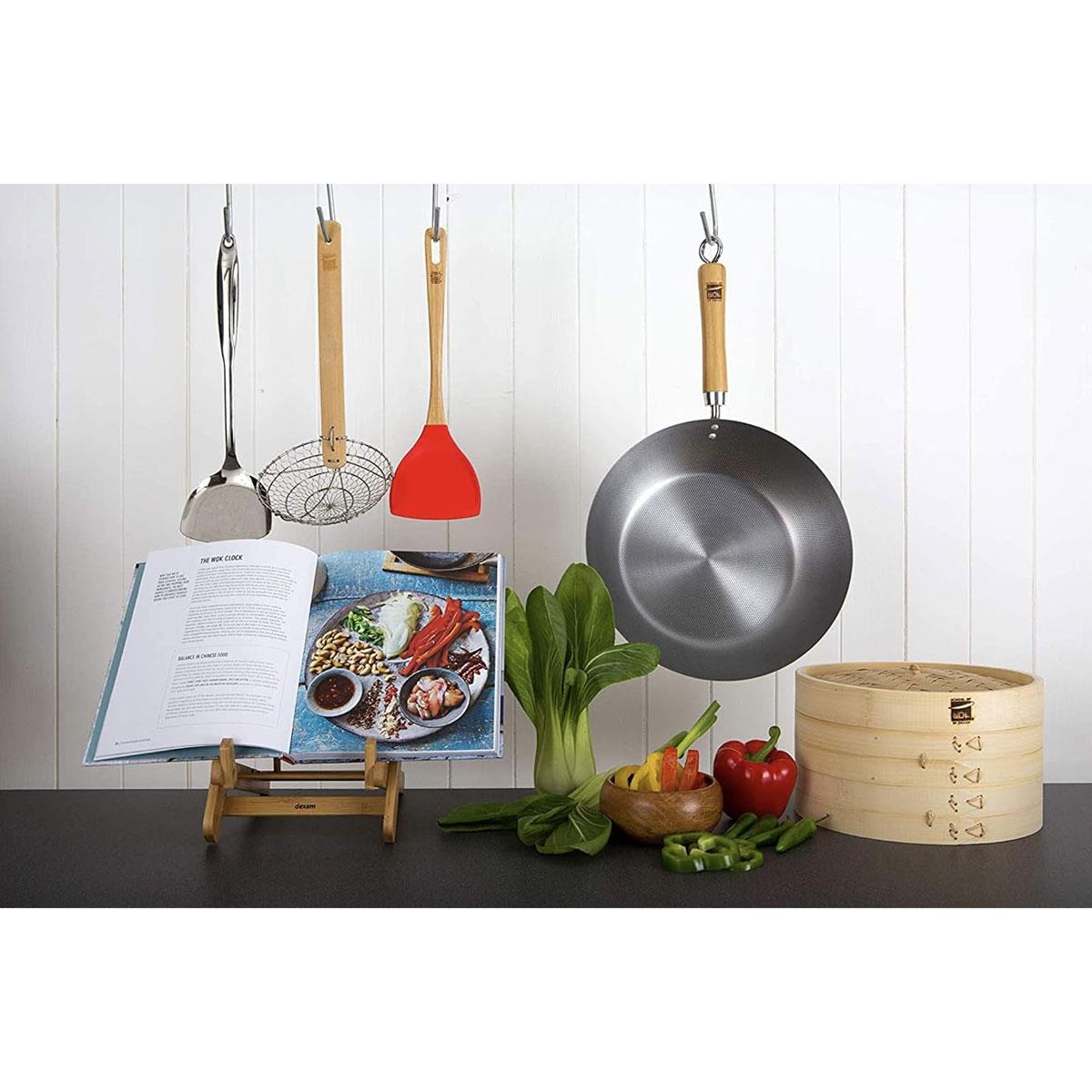 School of Wok Carbon Steel Wok Lid 12"/30cm with Bamboo Knob Dome-Shaped black - Image 2