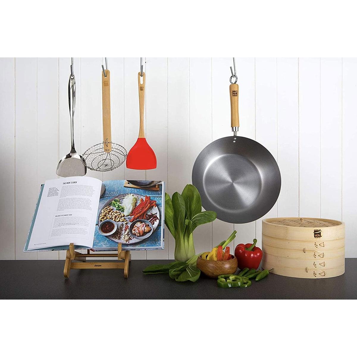 School of Wok Carbon Steel Wok Lid 32cm with Bamboo Handle for 36cm/14in Woks Black - Image 2