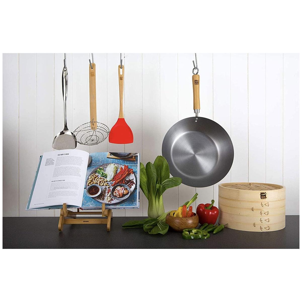 School of Wok 12"/30cm Carbon Steel Wok Flat Bottom Bamboo Handle Silver 3L - Image 2
