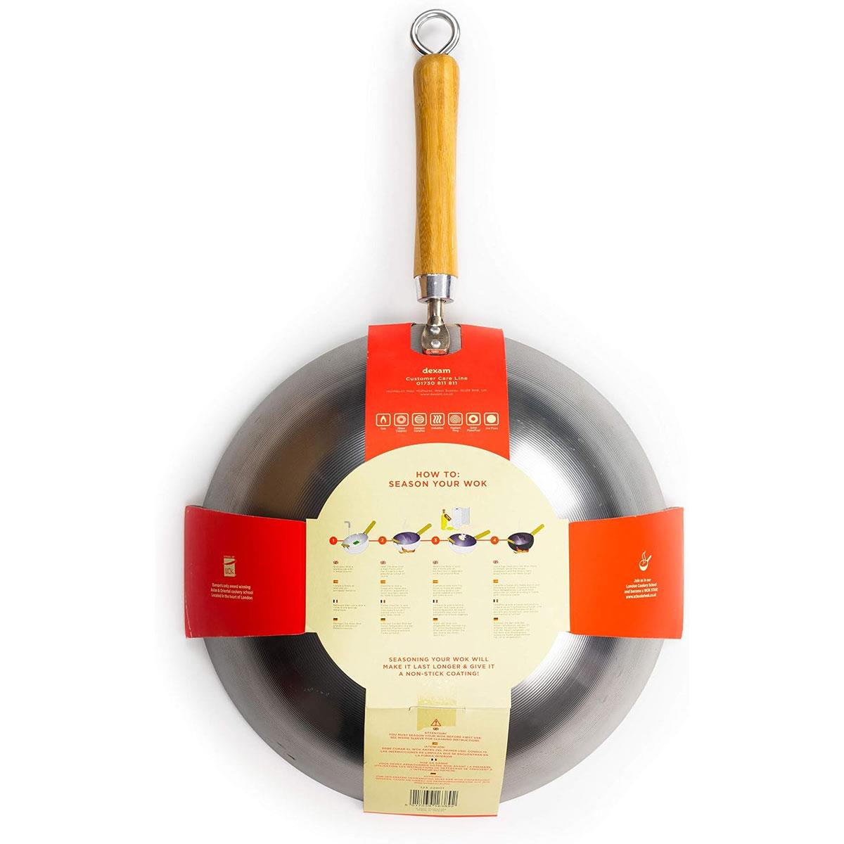 School of Wok 13"/33cm Carbon Steel Round Bottom Wok with Bamboo Handle 3.6L Silver - Image 5