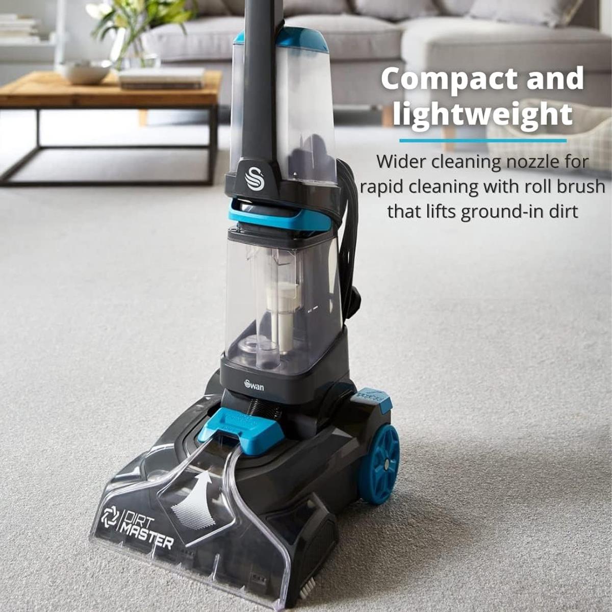 Swan Dirtmaster Pro Carpet Washer 700W 2.1L Clean Tank Black/Blue With Hose And Brush - Image 6