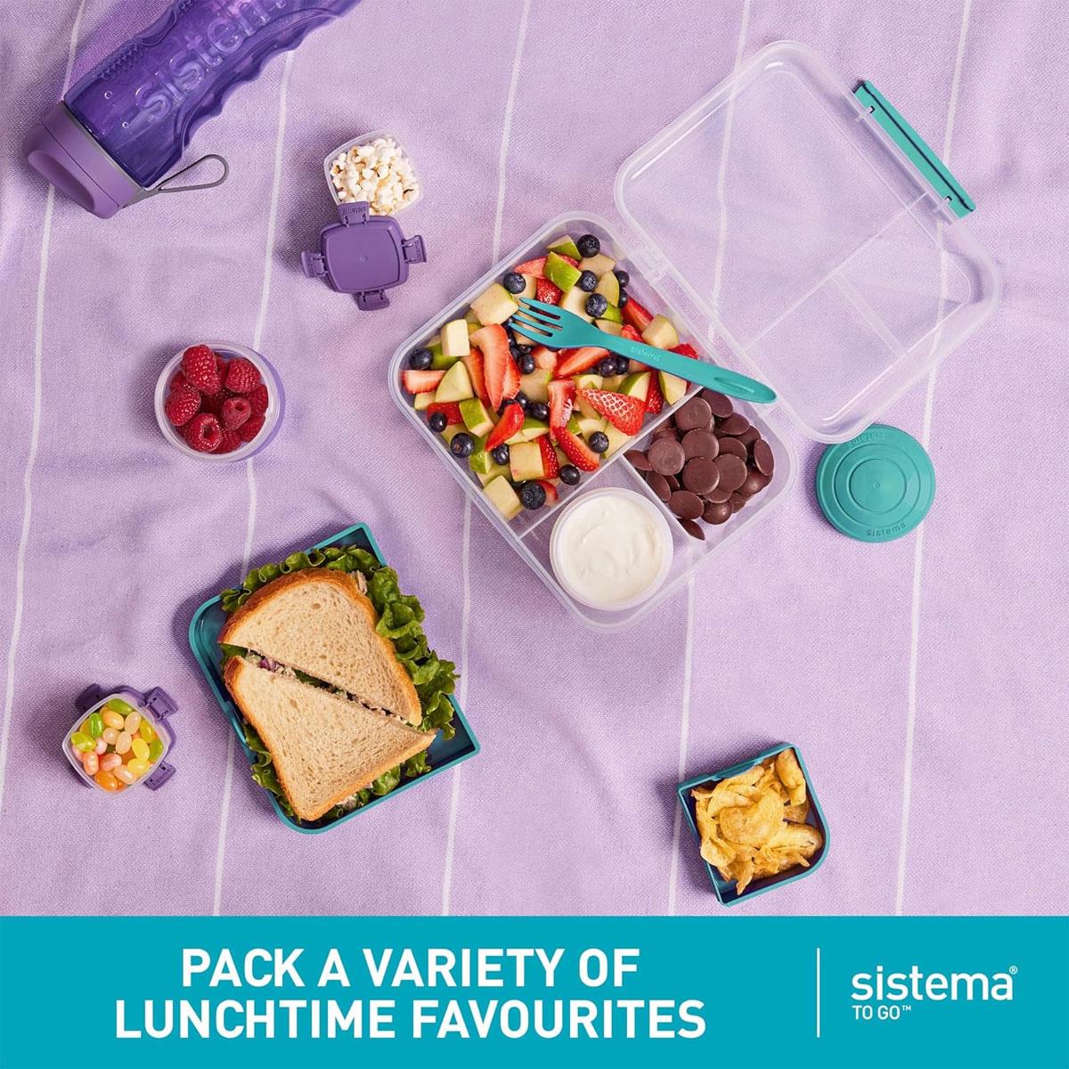 Sistema Bento Lunch Box with Compartments 1.65 L Minty Teal BPA-Free Polypropylene with Snack Pot - Image 3