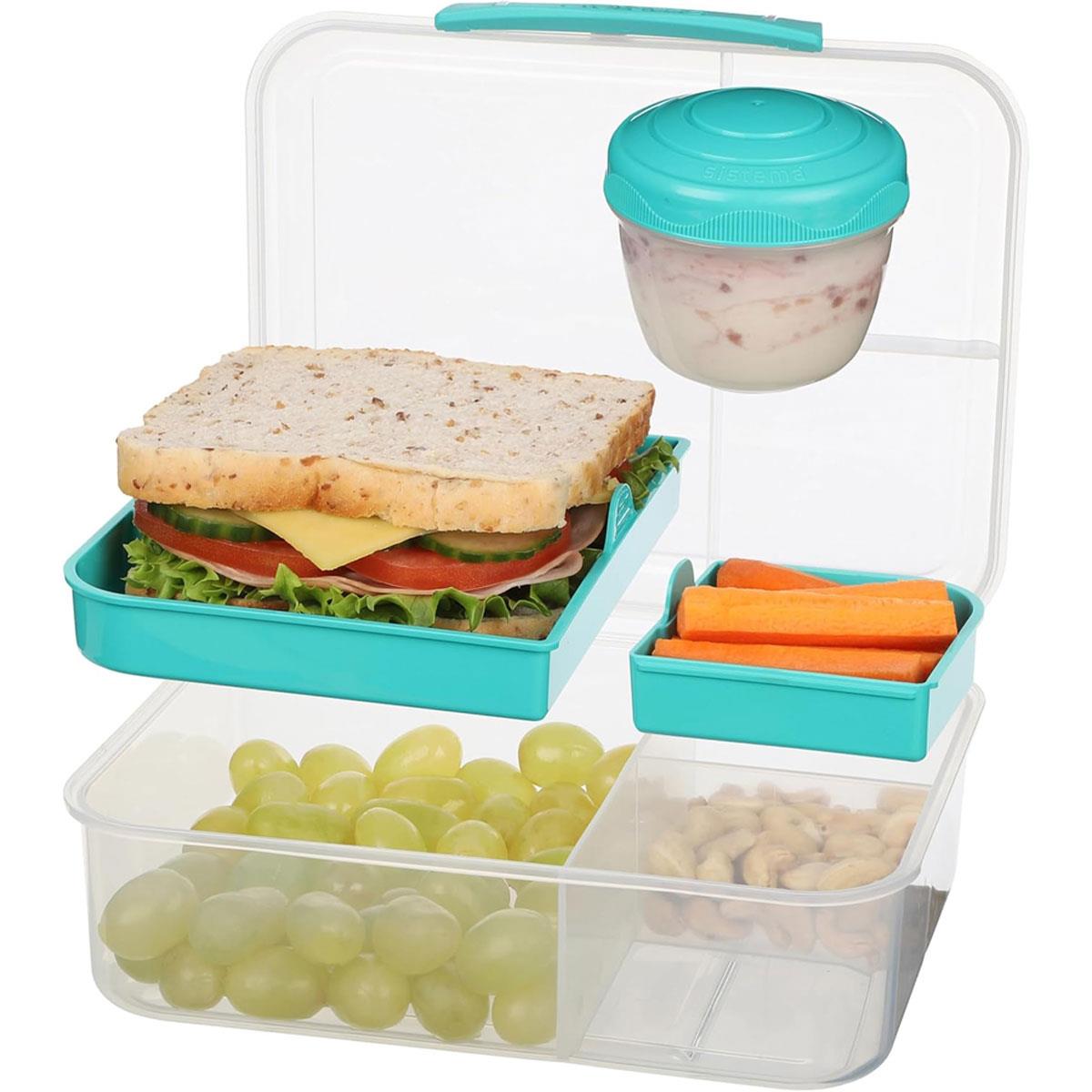 Sistema Bento Lunch Box with Compartments 1.65 L Minty Teal BPA-Free Polypropylene with Snack Pot - Image 7