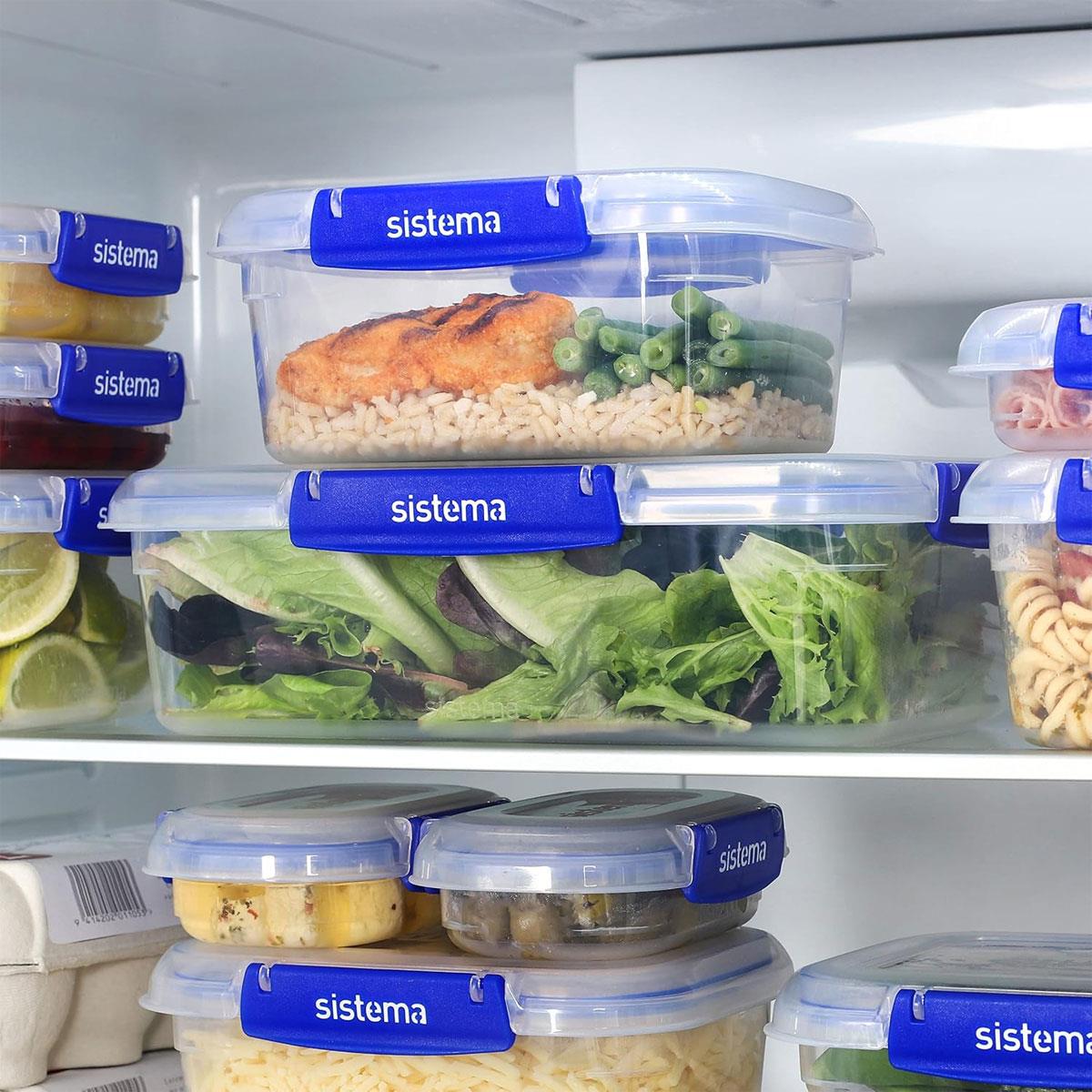 Sistema KLIP IT PLUS Rectangular Food Storage Containers 1L Leakproof Stackable BPA-Free Clear Plastic 3 Pack - Image 2