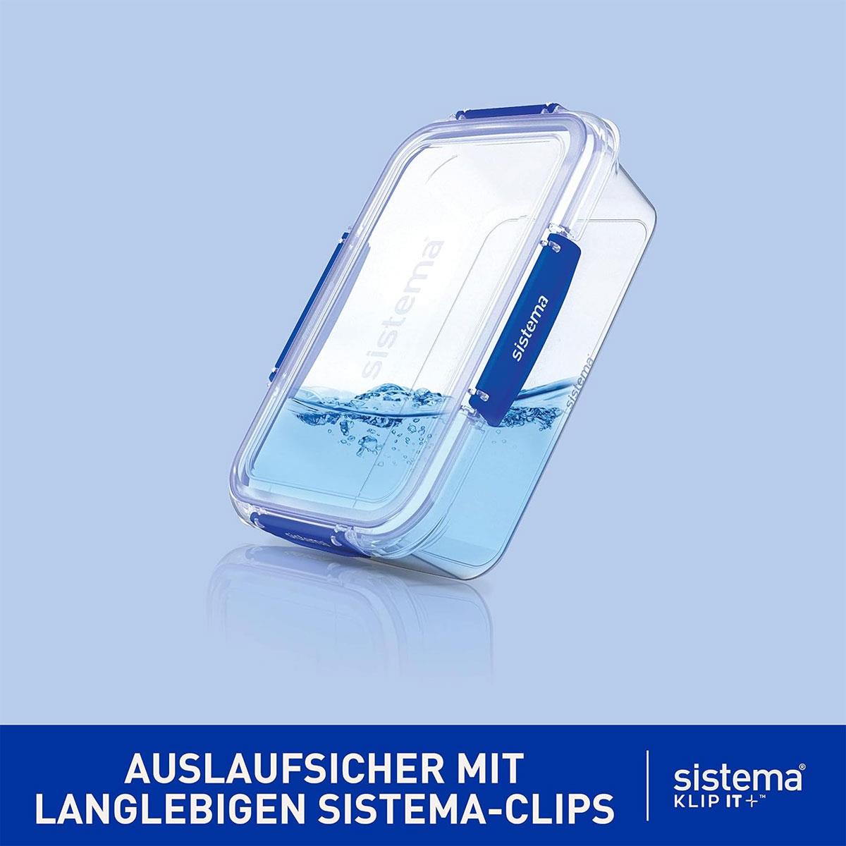 Sistema KLIP IT PLUS Rectangular Food Storage Containers 1L Leakproof Stackable BPA-Free Clear Plastic 3 Pack - Image 3