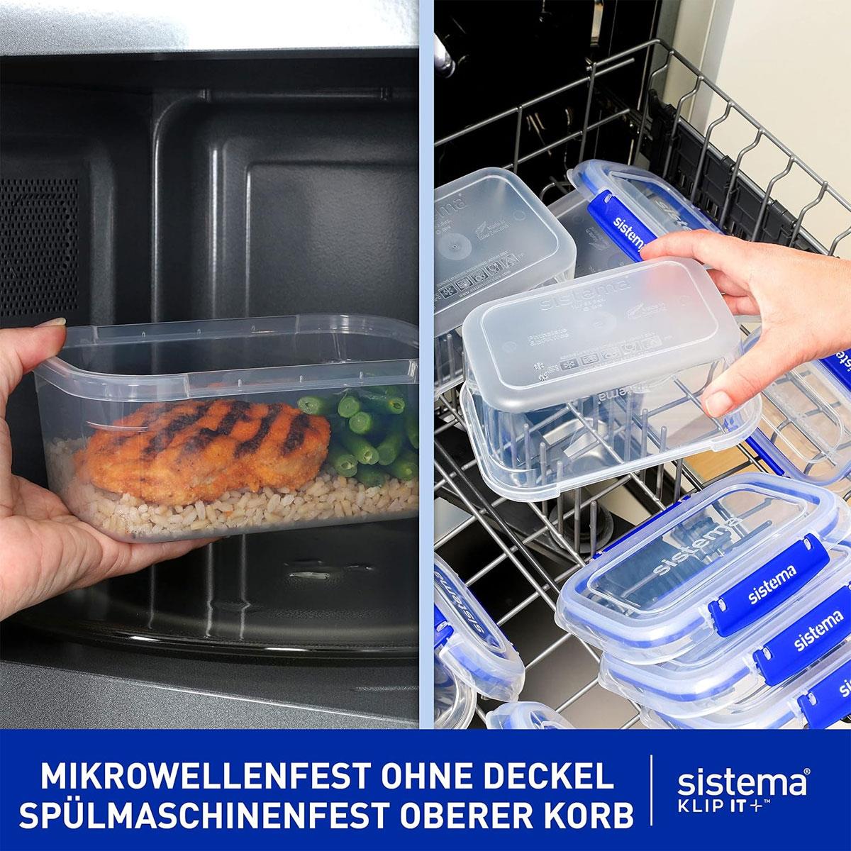 Sistema KLIP IT PLUS Rectangular Food Storage Containers 1L Leakproof Stackable BPA-Free Clear Plastic 3 Pack - Image 6