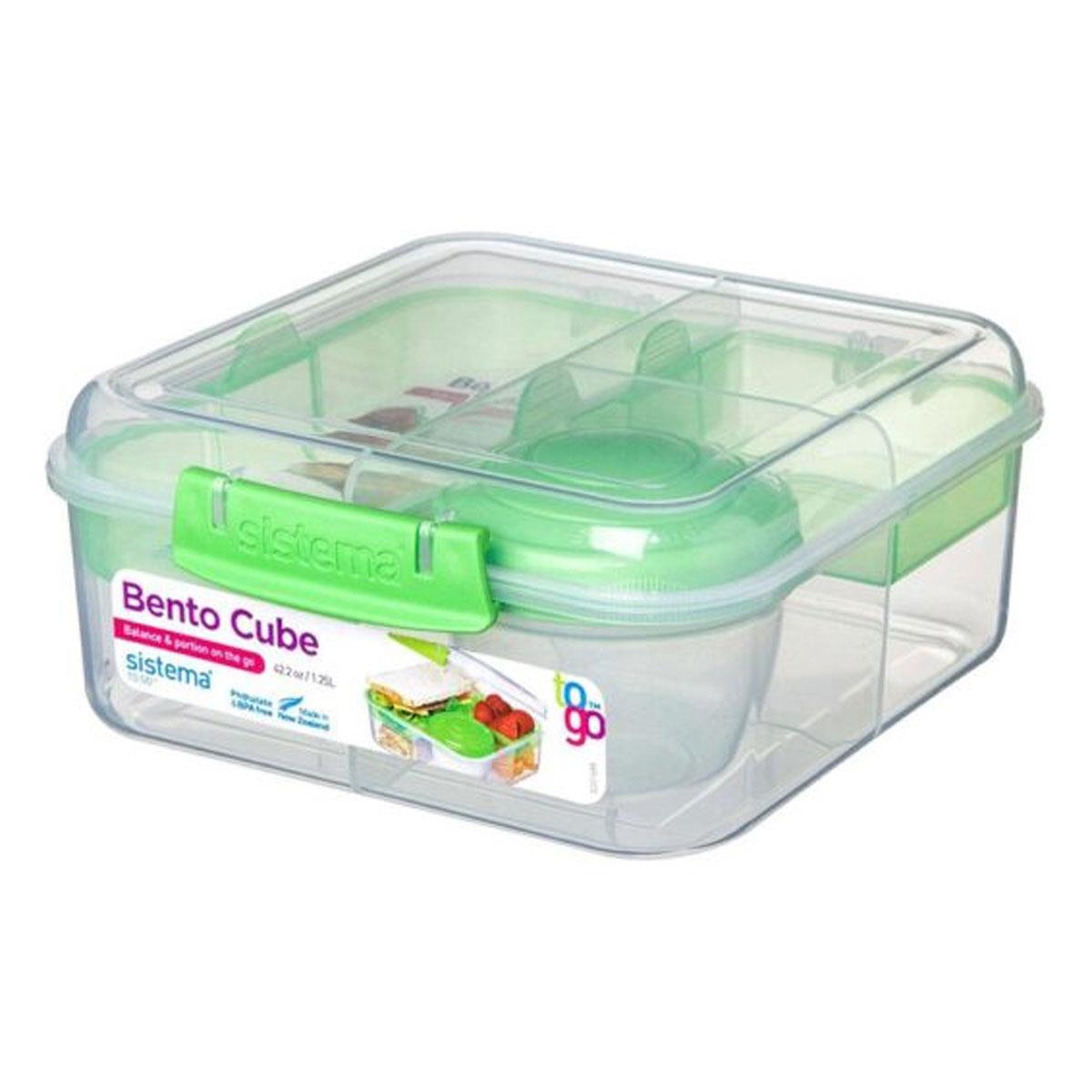 Sistema Bento Cube Lunch Box 1.25L with 150ml Yoghurt Pot Multi-Compartment BPA-Free Assorted Colours - Image 2
