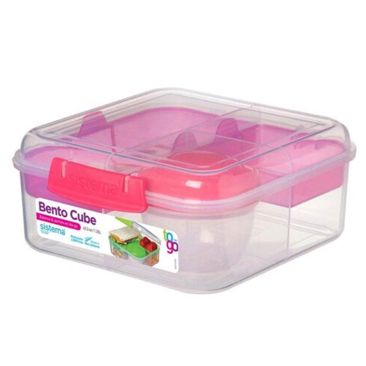 Sistema Bento Cube Lunch Box 1.25L with 150ml Yoghurt Pot Multi-Compartment BPA-Free Assorted Colours - Image 5