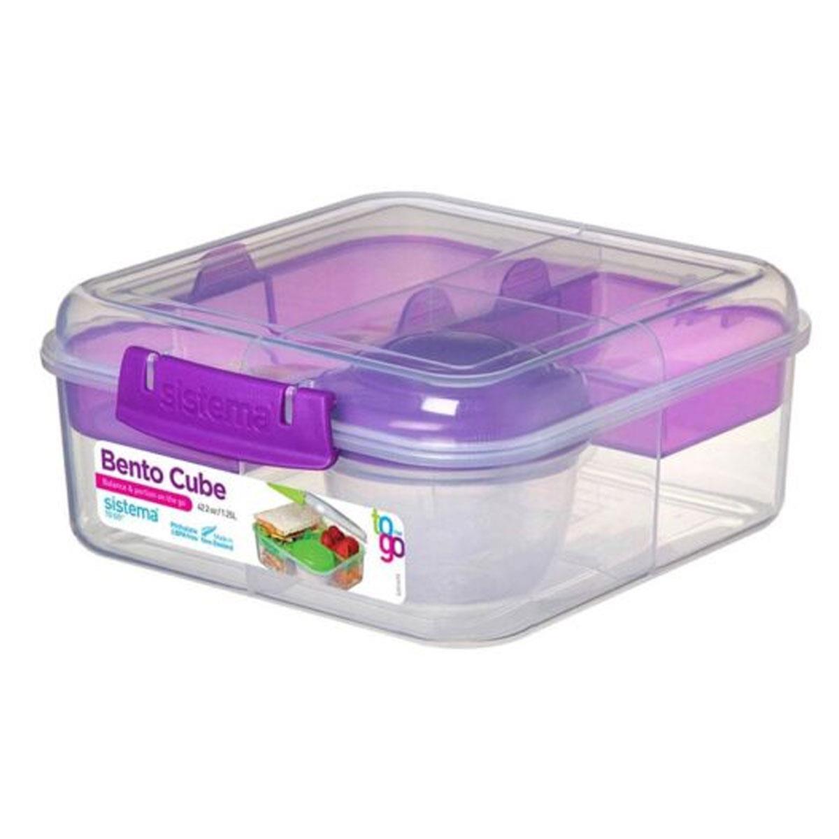 Sistema Bento Cube Lunch Box 1.25L with 150ml Yoghurt Pot Multi-Compartment BPA-Free Assorted Colours - Image 7