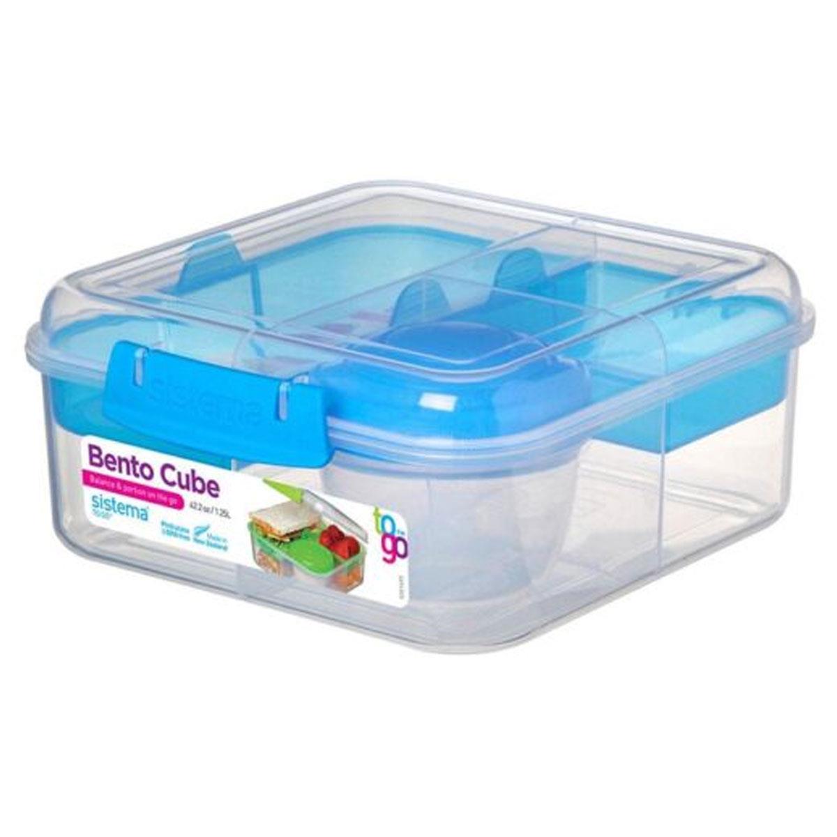 Sistema Bento Cube Lunch Box 1.25L with 150ml Yoghurt Pot Multi-Compartment BPA-Free Assorted Colours - Image 9