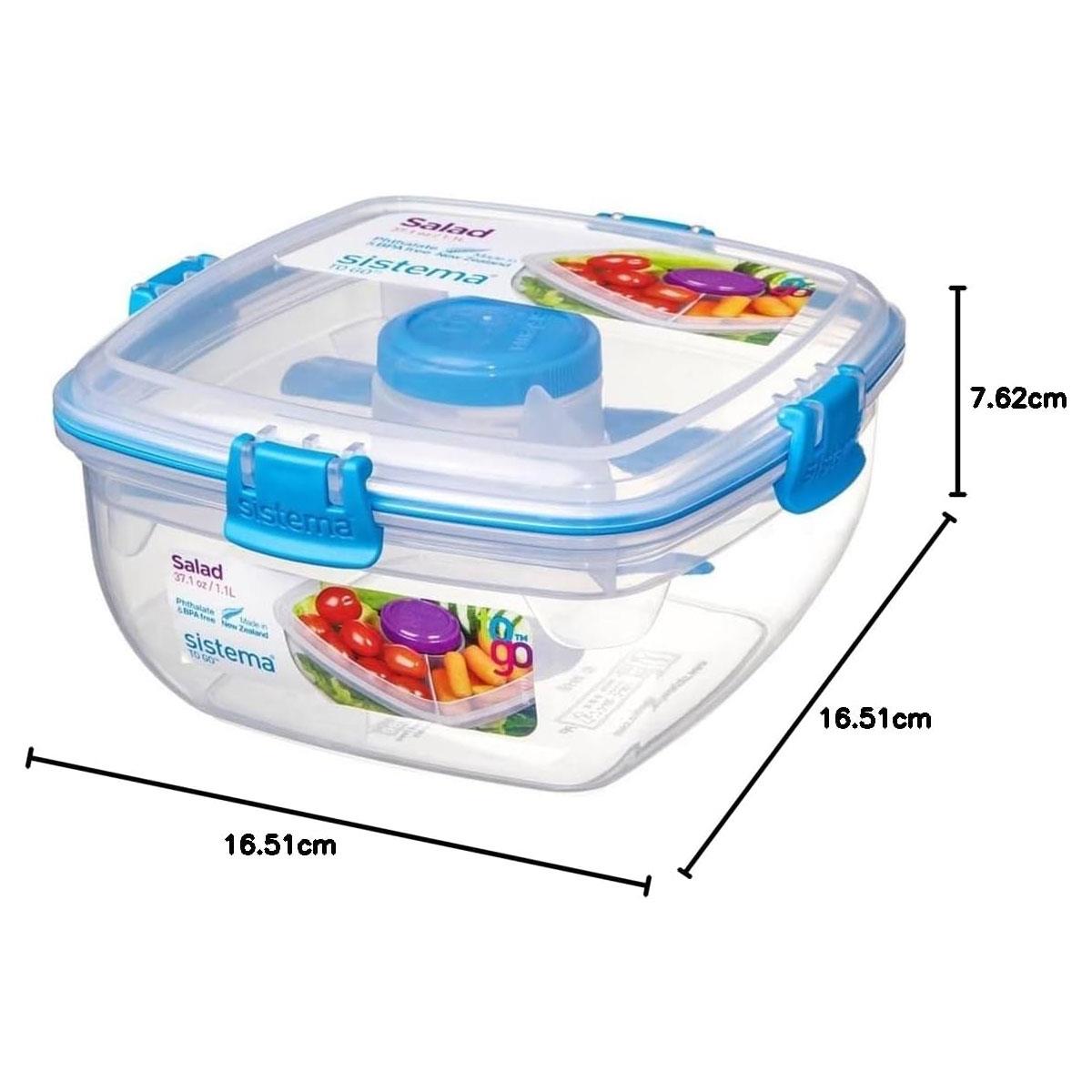 Sistema Salad TO GO Lunch Box with Compartments Cutlery & Dressing Pot 1.1L BPA-Free Polypropylene Assorted Colours - Image 2