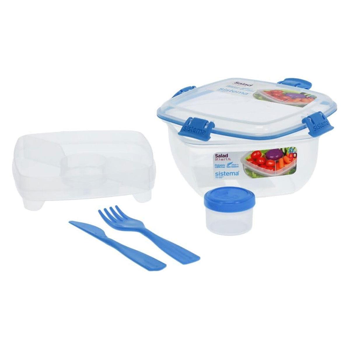 Sistema Salad TO GO Lunch Box with Compartments Cutlery & Dressing Pot 1.1L BPA-Free Polypropylene Assorted Colours - Image 3