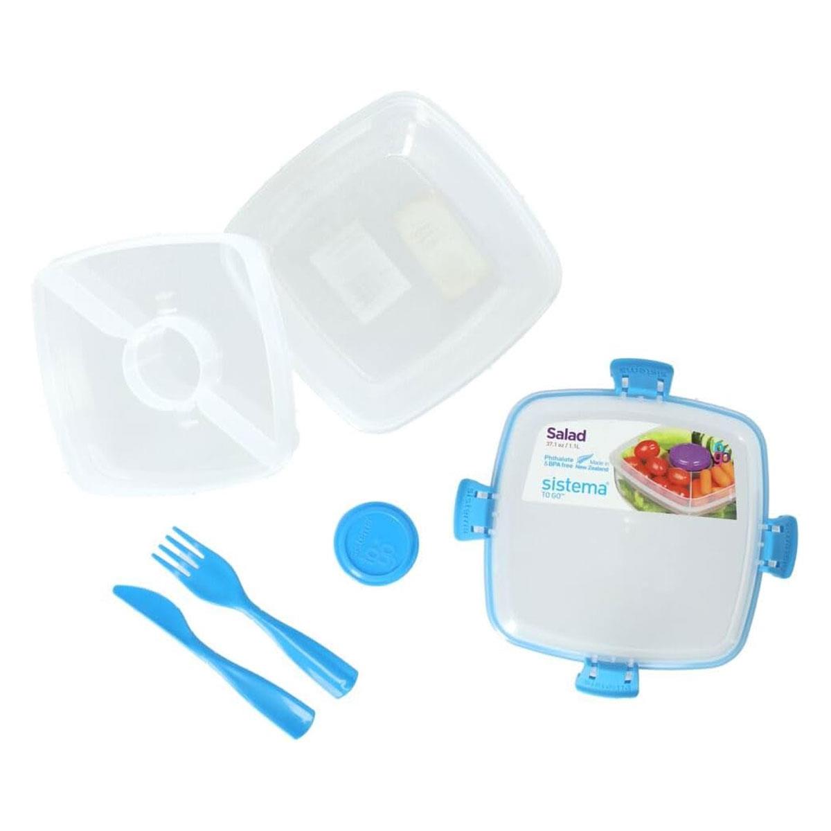 Sistema Salad TO GO Lunch Box with Compartments Cutlery & Dressing Pot 1.1L BPA-Free Polypropylene Assorted Colours - Image 4